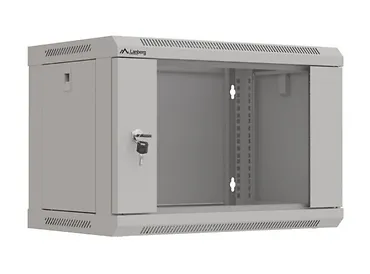 Lanberg Szafa instalacyjna rack wisząca 19" 6U 540x350 szara drzwi przeszklone ( flat pack)