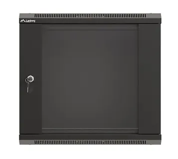 Lanberg Szafa instalacyjna rack wisząca 19" 540x350 czarna drzwi przeszklone ( flat pack)