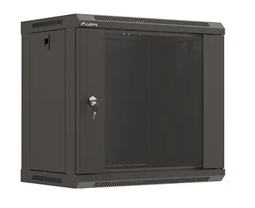 Lanberg Szafa instalacyjna rack wisząca 19" 540x350 czarna drzwi przeszklone ( flat pack)