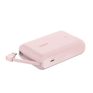 Belkin PowerBank BoostCharge 10k mAh 20w wbudowany kabel-C, port-C, różowy