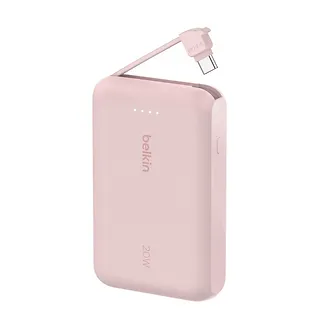 Belkin PowerBank BoostCharge 10k mAh 20w wbudowany kabel-C, port-C, różowy