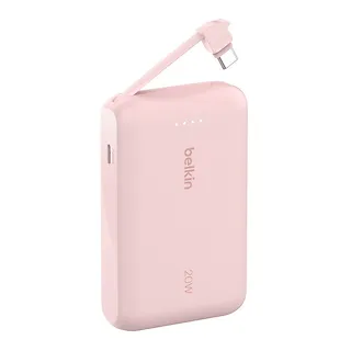 Belkin PowerBank BoostCharge 10k mAh 20w wbudowany kabel-C, port-C, różowy