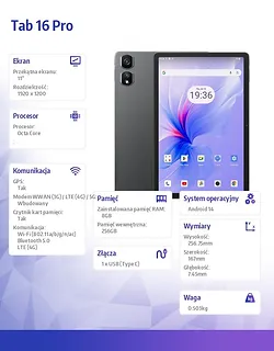 Blackview Tablet TAB 16 Pro LTE 11 cali 8/256GB 7700 mAh Szary