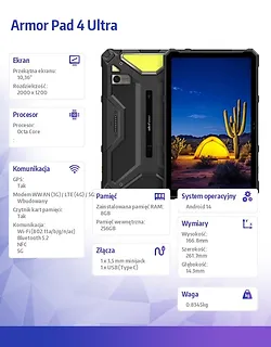 ULEFONE Tablet Armor Pad 4 Ultra 5G 10.36 cala 8/256GB IP69K Czarny