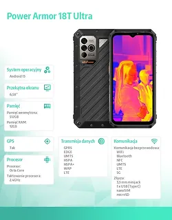 ULEFONE Smartfon Power Armor 18T Ultra 5G 12/512GB IP69K Czarny