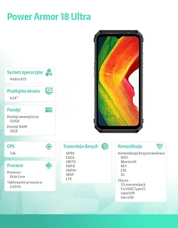ULEFONE Smartfon Power Armor 18 Ultra 5G 12/512GB IP69K Czarny
