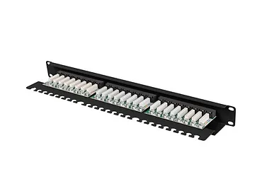 Lanberg Patch panel 24 porty 1U 19 cali kat.6A UTP z organizerem kablowym, czarny
