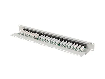 Lanberg Patch panel 24 porty 1U 19 cali kat.6A UTP z organizerem kablowym, szary