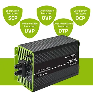 Qoltec Przetwornica solarna 3w1 z funkcją ładowania AC | MPPT | UPS |   ATS | 2000W | 4000W | 12V n 230V | Czysty Sinus