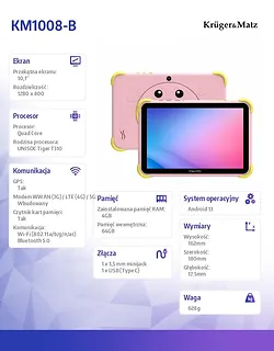 Tablet dla dzieci Kruger & Matz FUN 1008 różowy