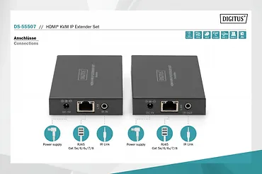 Digitus Przedłużacz / Extender KVM HDMI+USB 150m po kat.5e UTP/IP 1080p FHD 60Hz audio (zestaw)