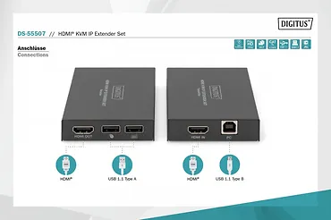 Digitus Przedłużacz / Extender KVM HDMI+USB 150m po kat.5e UTP/IP 1080p FHD 60Hz audio (zestaw)