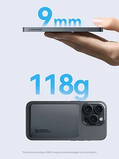 USAMS PowerBank 5000mAh 20W Indukcyjny Magsafe PD Fast Charge tytanowy