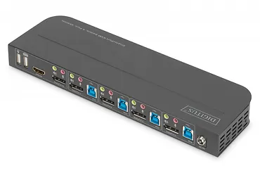 Digitus Przełącznik KVM, 4 portowy, 4K 60Hz, 4x DP IN, 1x DP OUT, 1x HDMI OUT, 2x USB A, 1x Audio IN&OUT