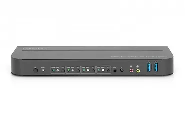 Digitus Przełącznik KVM, 4 portowy, 4K 60Hz, 4x DP IN, 1x DP OUT, 1x HDMI OUT, 2x USB A, 1x Audio IN&OUT