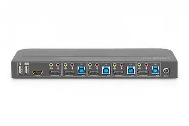 Digitus Przełącznik KVM, 4 portowy, 4K 60Hz, 4x DP IN, 1x DP OUT, 1x HDMI OUT, 2x USB A, 1x Audio IN&OUT