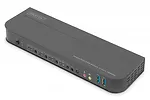 Digitus Przełącznik KVM, 4 portowy, 4K 60Hz, 4x DP IN, 1x DP OUT, 1x HDMI OUT, 2x USB A, 1x Audio IN&OUT