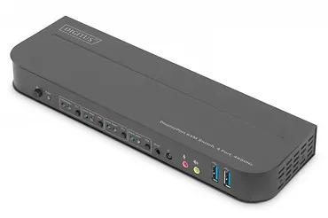Digitus Przełącznik KVM, 4 portowy, 4K 60Hz, 4x DP IN, 1x DP OUT, 1x HDMI OUT, 2x USB A, 1x Audio IN&OUT