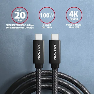 AXAGON Kabel USB-C - USB-C 3.2 Gen 2 BUCM32-CM05AB, 0.5m, PD 100W, 5A, 4K HD, ALU, oplot, czarny