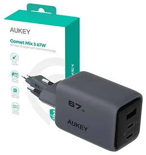 AUKEY Ładowarka sieciowa PA-C3 3xUSB (2xUSB-C + 1xUSB-A) 67W 5A QC5.0 PD3.0 AFC PPS FCP SCP