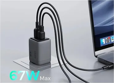 AUKEY Ładowarka sieciowa PA-C3 3xUSB (2xUSB-C + 1xUSB-A) 67W 5A QC5.0 PD3.0 AFC PPS FCP SCP