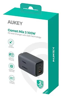 AUKEY Ładowarka sieciowa PA-C5 3xUSB (2xUSB-C i 1xUSB-A) 100W 5A QC5.0 PD3.0 AFC PPS FCP SCP