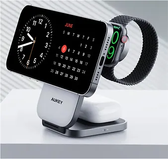 AUKEY Ładowarka bezprzewodowa LC-MC312 Slim 3w1 Qi2 15W MagSafe + ładowarka PD 30W + Etui