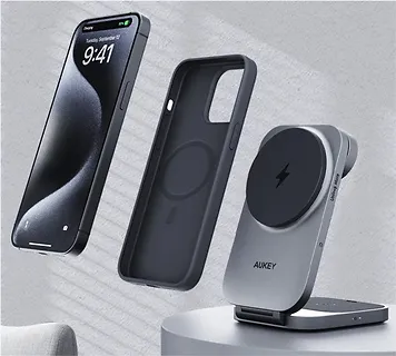 AUKEY Ładowarka bezprzewodowa LC-MC312 Slim 3w1 Qi2 15W MagSafe + ładowarka PD 30W + Etui