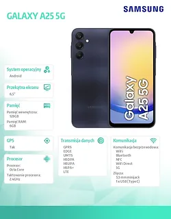 Samsung Smartfon GALAXY A25 5G 6/128 GB Czarny +1Y Care