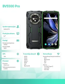 Blackview Smartfon BV9300 Pro 15080 mAh 12/256GB zielony