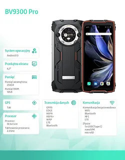 Blackview Smartfon BV9300 Pro 15080 mAh 12/256GB pomarańczowy