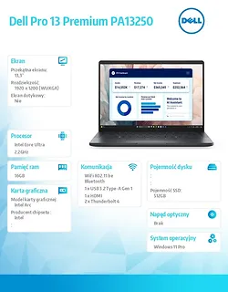 Laptop Dell Pro 13 Premium PA13250/Ultra 7 266V/16GB/512GB SSD Gen4/13.3 FHD+/Arc/FgrPr/Cams&Mic/WLAN+BT/Backlit Kb/3C/vPro/3YPS Magnesium