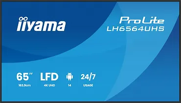 IIYAMA Monitor 65 cali LH6564UHS-B1AG, 24/7,VA,ANDROID14,4K,500cd,5000:1,    2xHDMI ,USB-C,RJ45, RS-232c, IR, 2x10W, 2xUSB, UCHWYT ŚCIENNY,iiSignage2,WiFi,Fa
