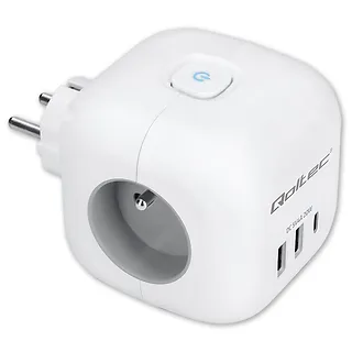 Kostka zasilająca przedłużacz 6w1 z podświetlanym włącznikiem | 3x AC | 2x USB | 1x USB-C PD 20W | biała