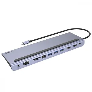 HUB USB-C 11w1 USB-C, RJ45, PD 100W, 2x HDMI, VGA, SD; D1022B