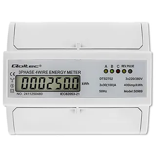 Trójfazowy dwukierunkowy elektroniczny licznik | miernik zużycia energii na szynę DIN | 400V | 100A | LCD | 4P