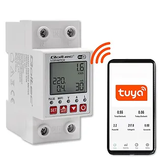 Przekaźnik 63A na szynę DIN z licznikiem energii elektrycznej |  Timer | Tuya | Wi-Fi | LED                                                    ~
