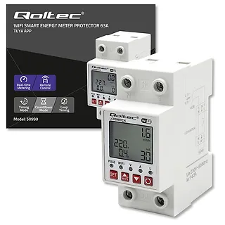 Przekaźnik 63A na szynę DIN z licznikiem energii elektrycznej |  Timer | Tuya | Wi-Fi | LED                                                    ~