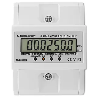 Trójfazowy elektroniczny licznik | miernik zużycia energii na szynę DIN | 400V | 100A | LCD | 4P