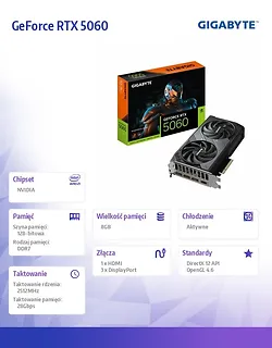 Gigabyte Karta graficzna GeForce RTX 5060 WINDFORCE OC 8G GDDR7 3DP/HDMI