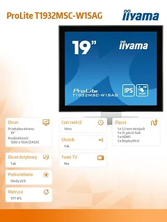 IIYAMA Monitor 19 cali ProLite T1932MSC-W1SA G,POJ.10PKT.IP54,HDMI
