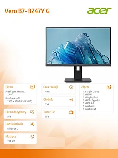 Acer Monitor 24 cale B247YGBMIPRZX  IPS FHD HDMI VGA DP