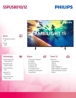 Philips Telewizor LED 55 cali 55PUS8010/12