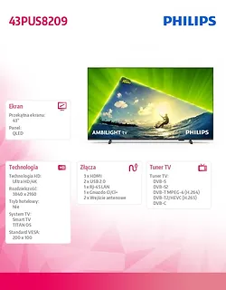 Philips Telewizor LED 43 cale 43PUS8209/12