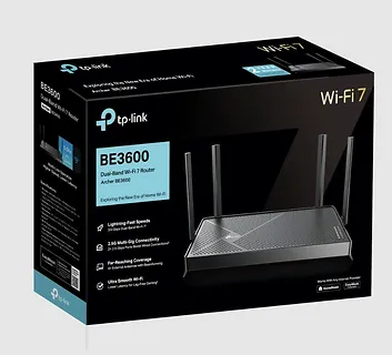 TP-LINK Router BE3600 DualBand Wi-Fi 7                           SPEED: 688 Mbps at 2.4 GHz + 2882 Mbps at 5 GHz                               SPEC: 4