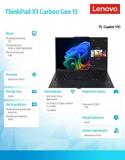Lenovo Ultrabook Thinkpad X1 Carbon G13 21NS004NPB W11Pro Ultra 7  258V/32GB/1TB/INT/14.0 WUXGA/Touch/Black/3YRS Premier Support + CO2 Offset