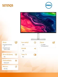 Dell Monitor S2725QS 27 cali LED 4K IPS/3840x2160/HDMI/DP/3Y