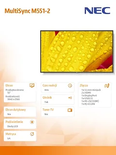 NEC Monitor wielkoformatowy MultiSync M551-2 55 cali UHD 500cd/m2 24/7
