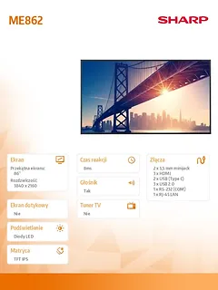 Sharp Monitor wielkoformatowy ME862 86 cali UHD 450cd/m2 18/7