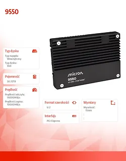 Micron Dysk SSD 9550 PRO 30720GB NVMe U.2 15mm Single Pack